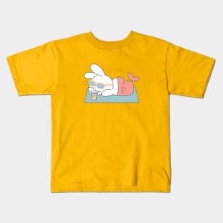 kawaii rabbit bunny little mermaid relaxing Kids T-Shirt